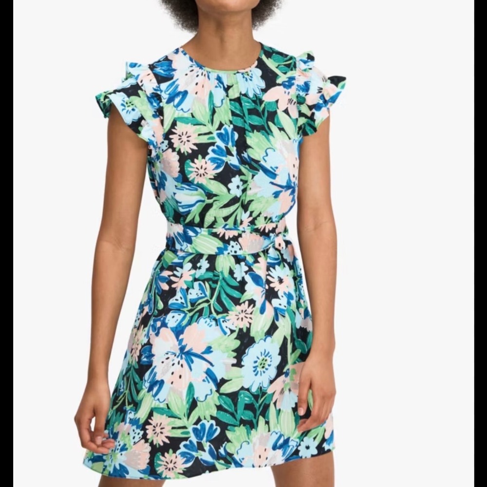 Kate Spade Full Bloom Belted Dress Mini Preppy‎ Resort Spring Sz 0 NWOT Flutter